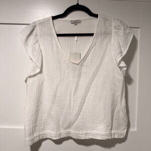 White Linen V-Neck Women's Top